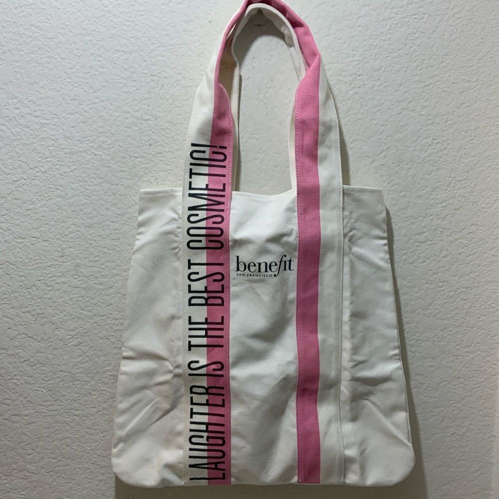 Benefit San Francisco Denim Beach Tote Bag Laughter is Best Cosmetic